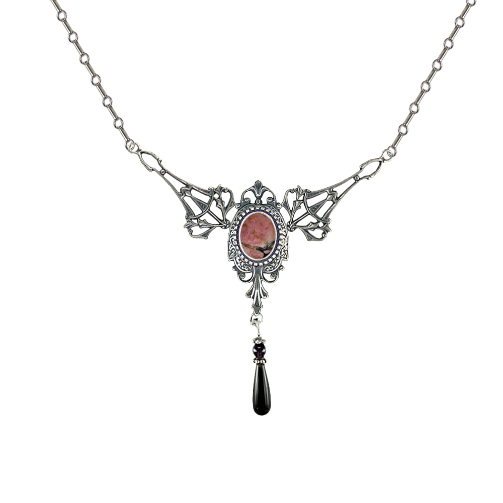 Sterling Silver Victorian Necklace With Rhodonite